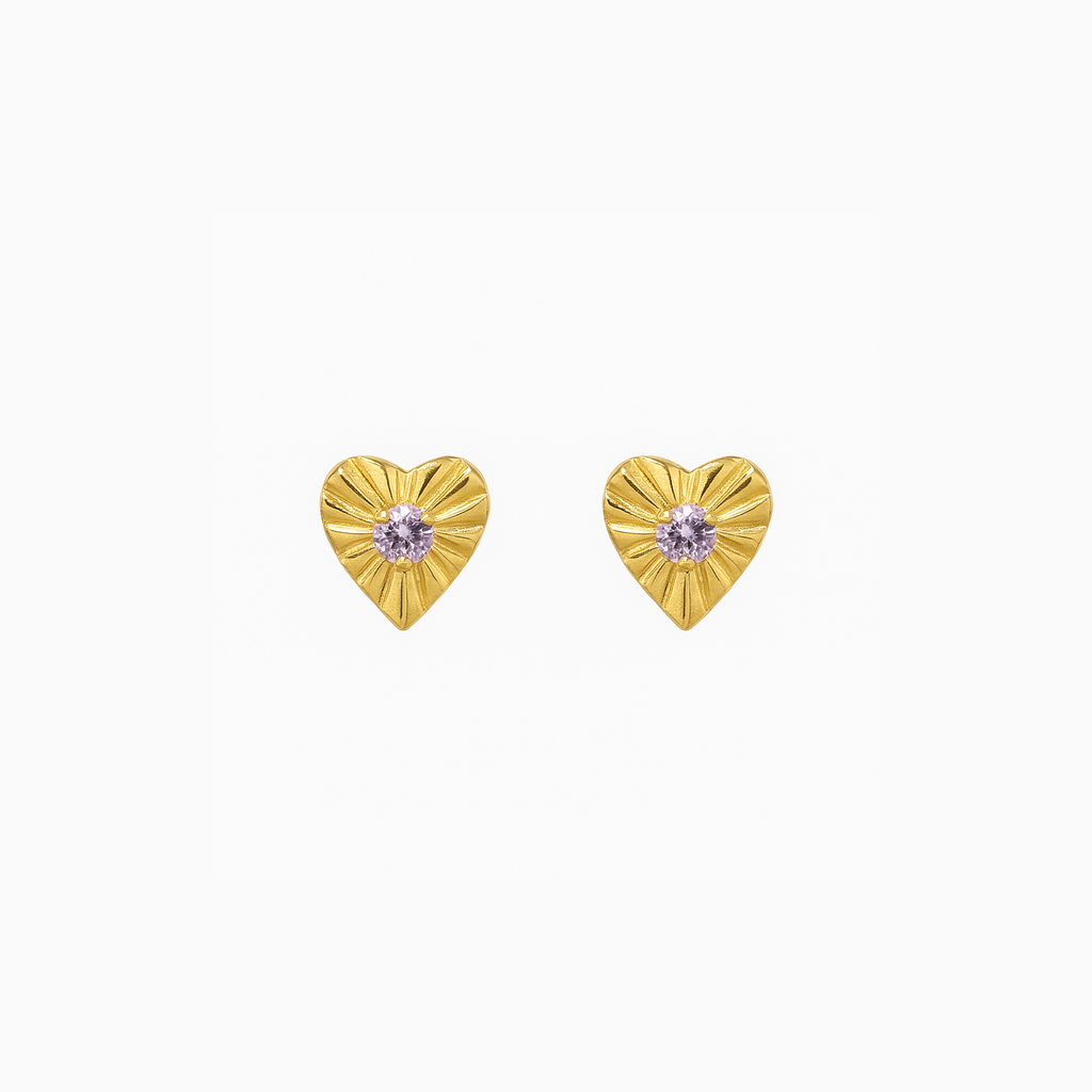 Aretes corazón con circón morado 